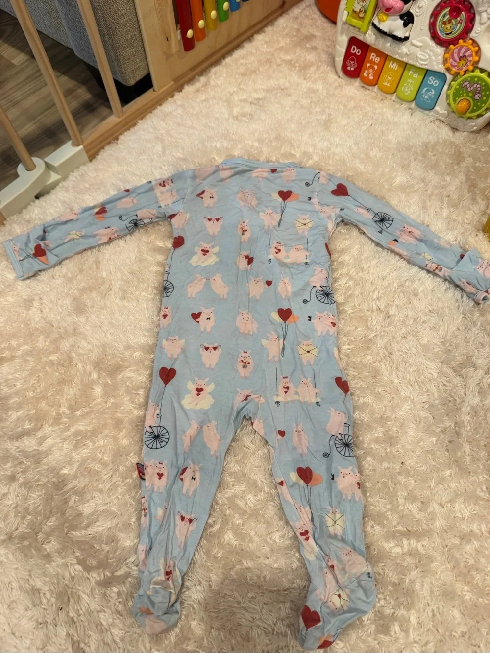 Magnetic Me Footie - Light Blue with Heart & Pig Print